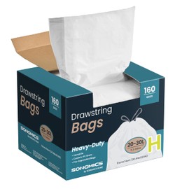 SONGMICS Trash Bags for 8-Gallon (30 L) Trash Cans, Drawstring Kitchen Garbage Bags, Pre-Separated, Quick-Dispense Box, Liner Code H, 4 Rolls, 160 Count, White UKRB031A04