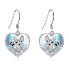 MONGAS Schnauzer Gifts for Women Sterling Silver Created Moonstone Schnauzer Dog Drop Dangle Earrings Dog Cute Animal Jewelry Gifts for Women