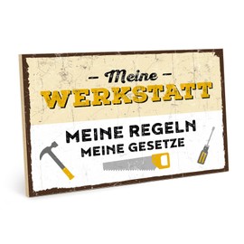 TypeStoff HS-00236 Wooden Sign with Saying - My Workshop, My Rules, My Laws - Vintage Look with Quote as a Gift and Decoration for DIY, Garage and Hobby