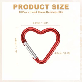 PATIKIL Heart Shape Snap Hook, 10 Pack Aluminum Alloy Heart-Shaped Keychain Clip Spring Key Holder for Camping Fishing Hiking Traveling, Red