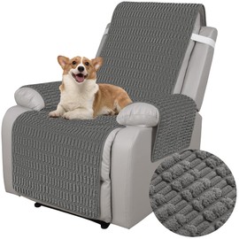 Foxdecor Corduroy Recliner Covers, Recliner Chair Covers, Chair Covers Slipcover, Non Slip Recliner Covers That Stay in Place, Washable Chair Cover for Recliners with Elastic Straps, Dark Grey, 30”W