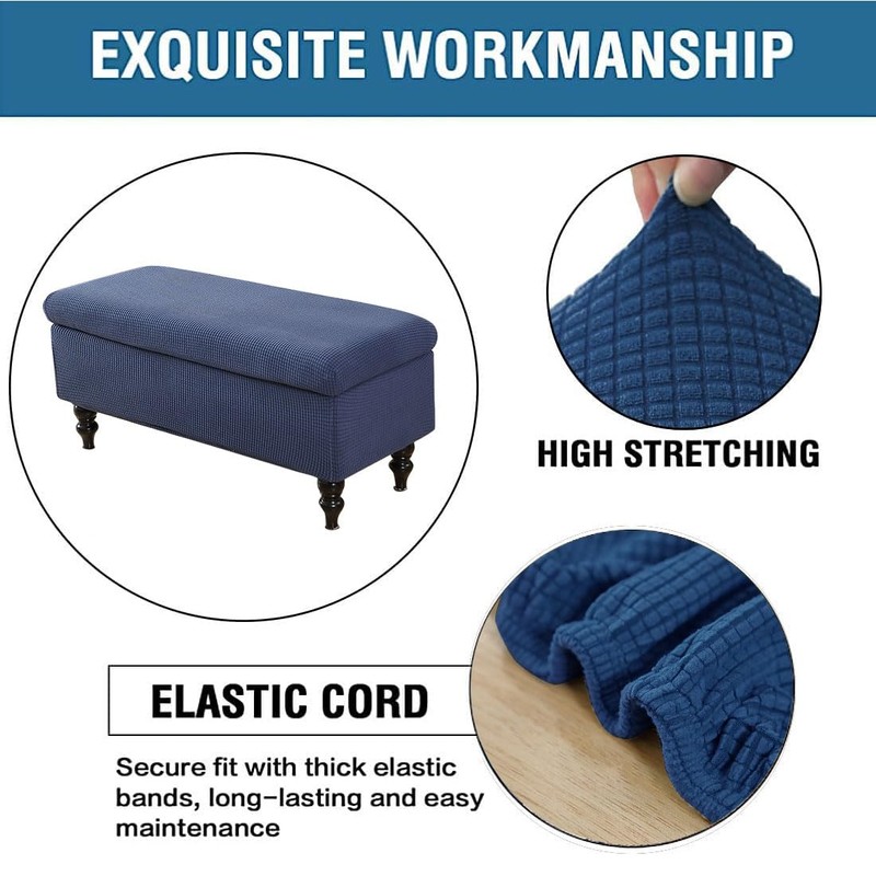 Lussenwert Ottoman Cover Rectangle, Stretch Jacquard Storage Bench Cover Removable
