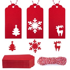 150 Pcs Christmas Gift Tags with String, Christmas Tags for Gifts, Gift Tags with String Attached Gift Tags Christmas Tags Gift Bag Tags Hang Labels Paper Tags Kraft with 10 m Twine for DIY (Red)