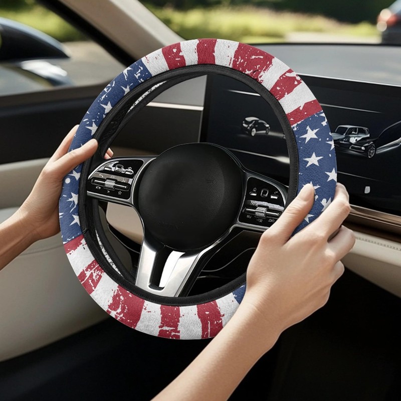 Quelytytrip American Flag Print Car Steering Wheel Cover Universal 15