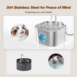 Cat Water Fountain Stainless Steel: Pet Fountains with 10 Filters + 10 Sponges 2.2L Cats Automatic Waterer Bowls for Drinking Small Dog Water Dispenser Indoor HOOISE Metal Kitty Watering Silent