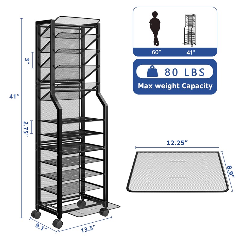 Simple Trending 12 Tier Rolling File Cart,Desk File Organizer with