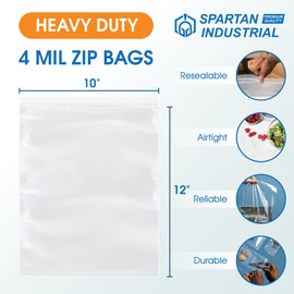 Spartan Industrial - 10” X 12” (500 Count) 4 Mil Thick Bulk Clear Reclosable Zip Plastic Poly Bags with Resealable Lock Seal Zipper - Heavy Duty and Durable