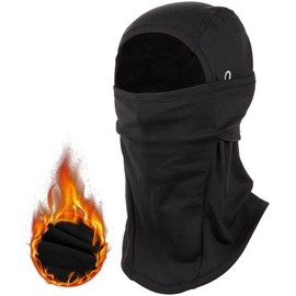 Risipu Winter Face Mask with Glasses Holes Outdoor Sports Full Face Cover Ski Mask Warm Fleece Balaclava for Adult Skiing Motorcycle Wind Sun UV Protection Black