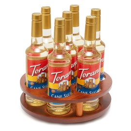 Wood Rotating Coffee Syrup Organizer, 7 Bottles Coffee Syrup Rack, Coffee Station Organizer with Large Base and Anti-Slip Pads