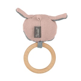 Sterntaler Knitted Rabbit with Wooden Gripping Ring, Age 0-36 Months, Organic Cotton, Size: 12.5 x 7 cm, Colour: Pink