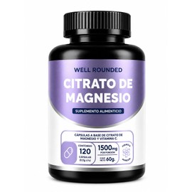 Citrato De Magnesio de 1500mg Por Porción,120 Cápsulas, Equivale a 240 mg de magnesio, Suplemento alimenticio, Well Rounded                           