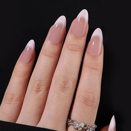 30Pcs French Tips Press on Nails Medium Almond Fake Nails Glossy Ombre Acrylic Nails Nude Nature Artificial False Nails Glue on Nails for Women Manicure Nails Decoration