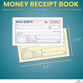 1InTheOffice Money and Rent Receipt, 2-3/4 x 5-3/8 Inches, 2-Parts, Carbonless, White/Canary, 50 Sets per Book (2 Books)