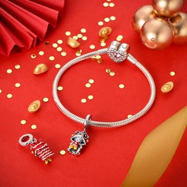 LAZA 925 Sterling Silver Charms for Bracelets and Necklaces, Lion Dance Tradition Pendants Beads Charms Jewelry for Women