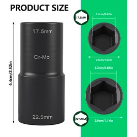 17.5mm & 22.5mm Double Head Wheel Nut Socket,1/2" Drive Impact Wrench Tool,Chrome Molybdenum Steel Wheel Nut Spanner,Lug Nut Socket Compatible with Ford/Land Rover