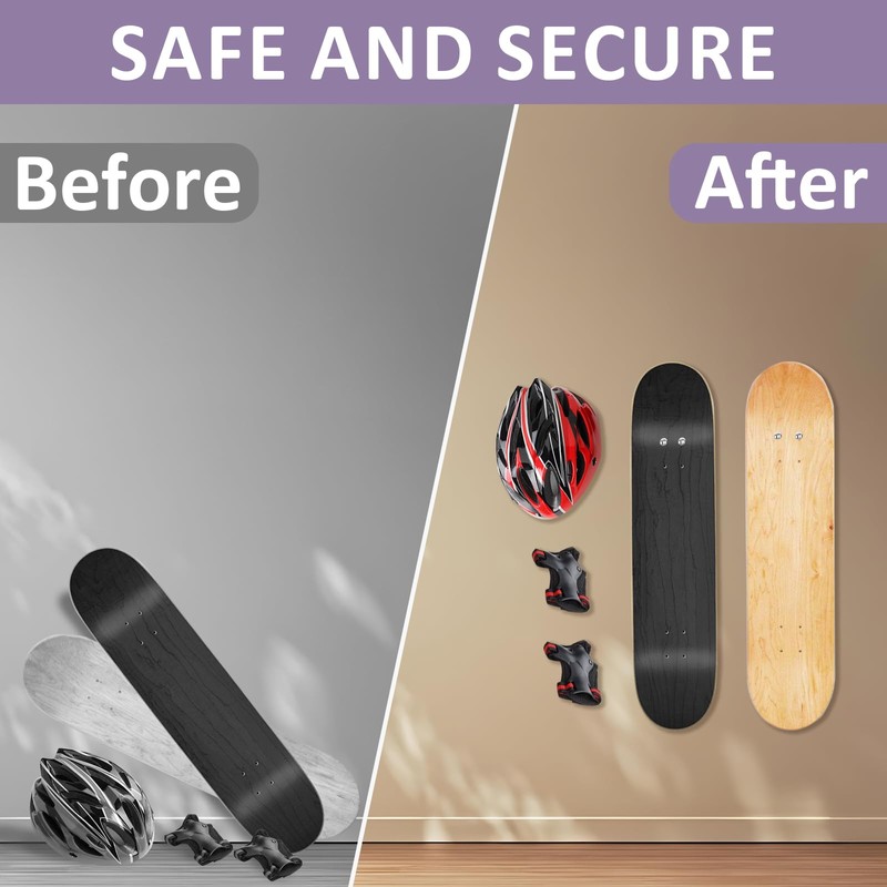 Skateboard Wall Mount, Skateboard Accessories Metal with Mounting Accessories, Skateboard