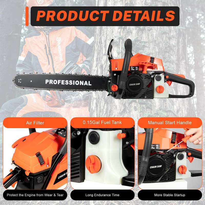 DYRABREST 58CC 20" Gas Chainsaw Gas Powered Chainsaws Handheld Cordless