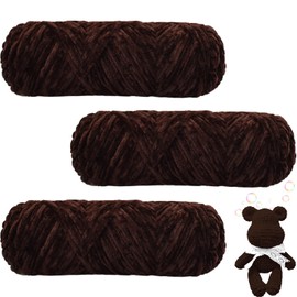 Maxee 300 g (3 x 100 g) Velvet Baby Wool, Velvet Wool Chenille Yarn, Cuddly Soft Chenille Yarn, Fluffy Soft Plush Wool, Crochet Yarn Wool for Knitting and Crocheting, 28 Coffee