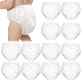 Funtery 12 Packs Waterproof Plastic Pants for Toddlers Reusable Diaper Covers Unisex Baby Potty Training Underwear Covers(3T) White