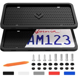 Aujen Silicone License Plate Frames 2 PCS US Standard Car Totally Street black