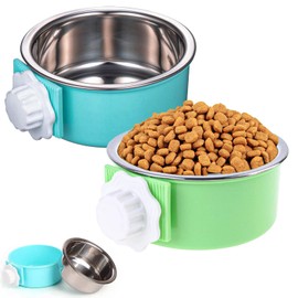 HERCOCCI Dog Crate Bowl, Removable Stainless Steel Pet Kennel Cage Hanging Food Bowls and Water Feeder Coop Cup Prevent Overflow for Puppy, Medium Dog, Cat, Rabbit, Ferret