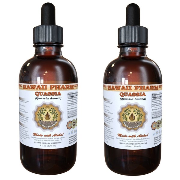 Quassia (Quassia Amara) Liquid Extract, Tincture, Herbal Supplement, Hawaii Pharm, Made in USA, 2x4 fl.oz