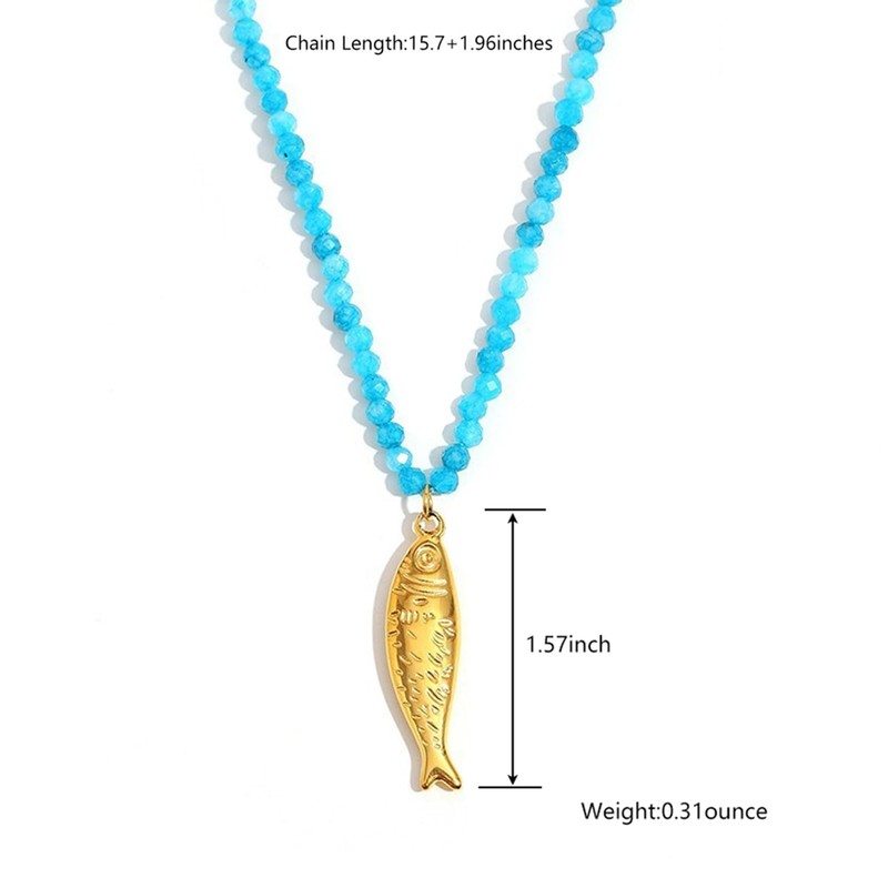 TACBSP Beaded Fish Pendant Necklace for Women Beach Blue Crystal