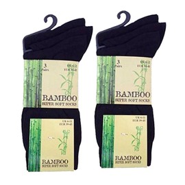 Mens Anti-Bacterial Bamboo Super Soft Work/Casual Socks Fashion Colours Mix Assorted (6 Pairs, Black)