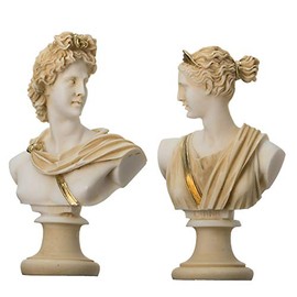 Artemis Diana and Apollo Bust Greek Statues Figurine Gods Gold Tone 5.9''