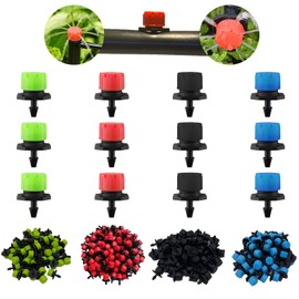 200Pcs Universal Barbed Drip Emitter, HOINCO 360 Degree Adjustable Flow Drip Irrigation Sprinklers, Fits 4mm ID Tube, Professional Grade Drip Emitter for Drip Irrigation Garden Supplies (4 Colors)