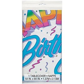 Retro Rainbow Birthday Plastic Tablecloth, 84" x 54"