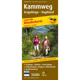 Kammweg Erzgebirge – Vogtland: Leporello Wanderkarte mit Ausflugszielen, Einkehr- & Freizeittipps, Straßennamen, wetterfest, reißfest, abwischbar, GPS-genau. 1:25000 (Leporello Wanderkarte: LEP-WK)