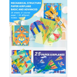 Zuplo Paper Airplane Kit, Paper Planes Book with 25 Classic Designs, 25 Sheets of Colored Origami Kit for Kids Ages 8-12, Airplane Gifts for Boys and Girls, Activity Books for Kids