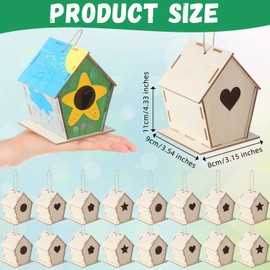 DoubleFill 60 Pcs 4. 33" DIY Wooden Birdhouses Craft for Kids Unfinished Wooden Birdhouse Kits Wood Painting Kit to Build and Paint Unpainted Birdhouses for Children Gift DIY Art Activity