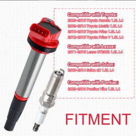 Pindex 4 Pack Ignition Coils and Iridium Spark Plug 4912,UF596 93501 Coil Pack Kits Compatible with Toyota Pontiac Corolla Lexus Scion Matrix CT200H 1.8L L4 UF596 UF619 C1714 90919-02252 90919-02258