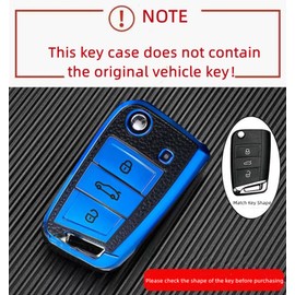 shengjue for VW Key Fob Cover TPU Key Shell For 360° Protective of Car Smart Key Compatible With Volkswagen Jetta Golf Polo MK7 Passat Beetle (Blue)