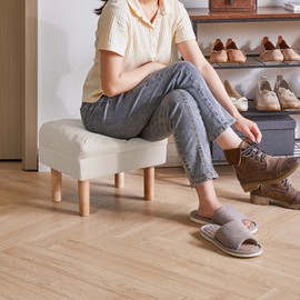 YMYNY 15.75" Small Footstool Ottoman, Footrest with Sponge Padded Seat, Step Stool for Sofa, Bedroom, Living Room, Entryway, Modern Change Shoes Stool, Wood Legs, Beige, UHBD023M