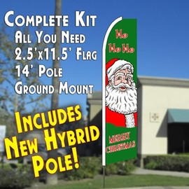 HO HO HO Merry Christmas Flutter Feather Banner Flag Kit (Flag, Pole, & Ground Mt)