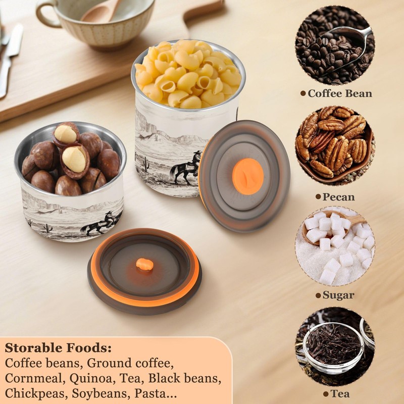 WELLDAY Coffee Canister Western Cowboy Theme Airtight Stainless Steel Coffee