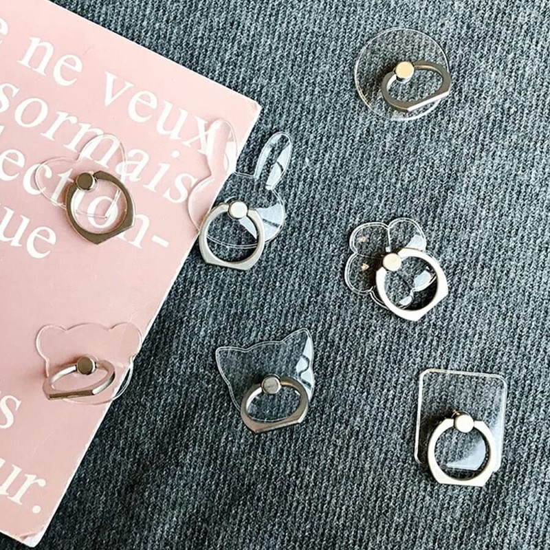 hold-181 Smartphone Ring Clear Transparent Simple Stand Holder Ring Rhinestone