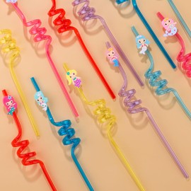 24Pcs Mermaid Party Favors Straws Reusable Plastic Mermaid Drinking Straws for Mermaid Theme Birthday Party Supplies