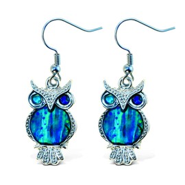 Puzzled Owl Dangle Post Fish Hook Earrings