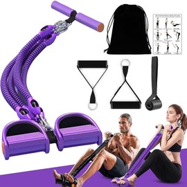 2026 Upgrade Foot Pedal Resistance Band, Adjustable 4-Tube Pedal Ankle Puller Resistance Band with Handle, Multifunction Home Gym Equipment, Stirrup Puller for Men Women for Full Body Exercise