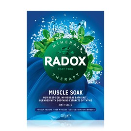 Radox Muscle Soak Bath Therapy Thyme Scented Herbal Bath Salt with expertly Blended Herbs and Minerals to Soothe and soak Your Tired and Aching Muscles, 400g Multi Buy 4 Pack