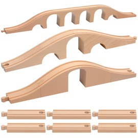 Halloscume 9 Pcs Wood Train Track Expansion Set 6 Arches Viaduct Bridge Train Bridges Railway Track Connectors Compatible Accessories with Railroad for Most Major Toy Railway