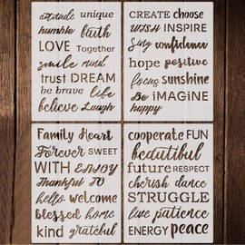 4 Pieces Word Stencils for Painting Decors, 6 x 8 Inches Inspirational Quote Stencils Resuable Plastic Stencils Motivational Templates for Word Art Works, DIY Projects