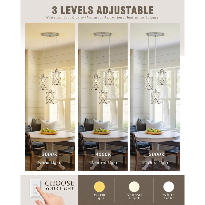 Osimir Brushed Nickel Dining Room Chandelier Light Fixture, 3-Light Pendant