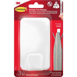 Command Utility Haken, X-Large für Schwergewicht - 1 Haken in Weiß und 3 Klebestreifen für Innen und andere Gegenstände bis zu 6,8 kg - Keine Nägel, keine Löcher, kein Bohren