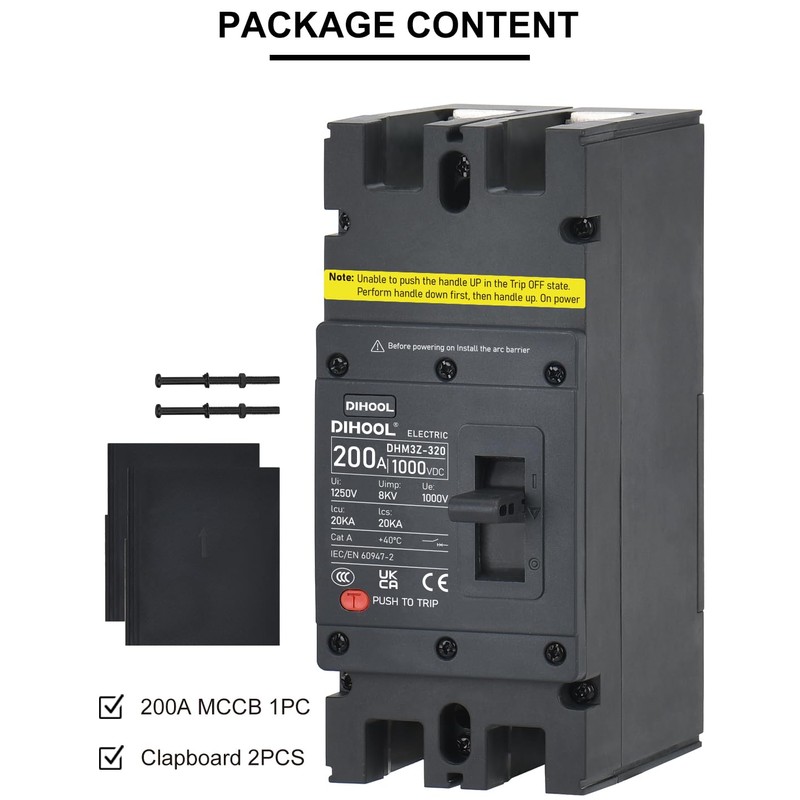DIHOOL 200 Amp DC Circuit Breaker,2P 1000V 20kA Breaking Capacity