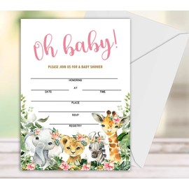 Geuro Baby Shower Invitations for girl, Floral Fill In Invites Cards wih Envelopes, Set of 25.